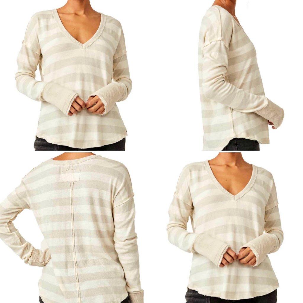 Free People Sail Away Long Sleeve Top In Neutral Combo Xs Nwt